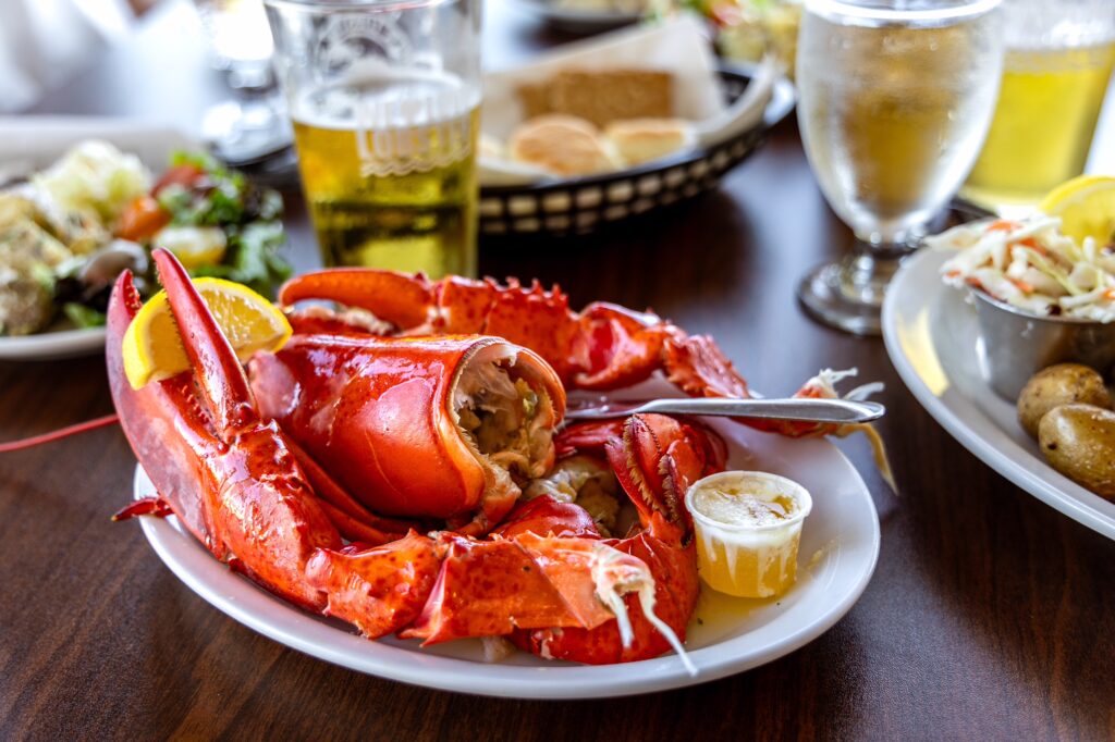 A boiled lobster at Baddeck lobster suppers