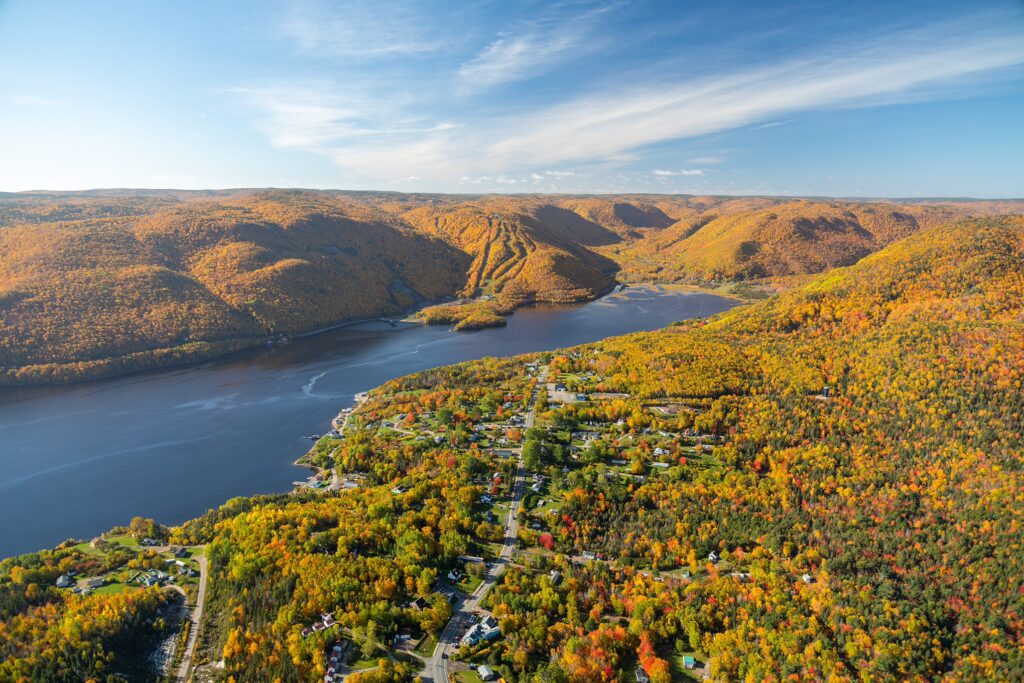 A fall aerial photo of Ingonish Harbour