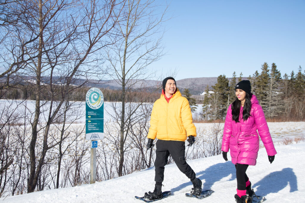 Snowshoers on a trail