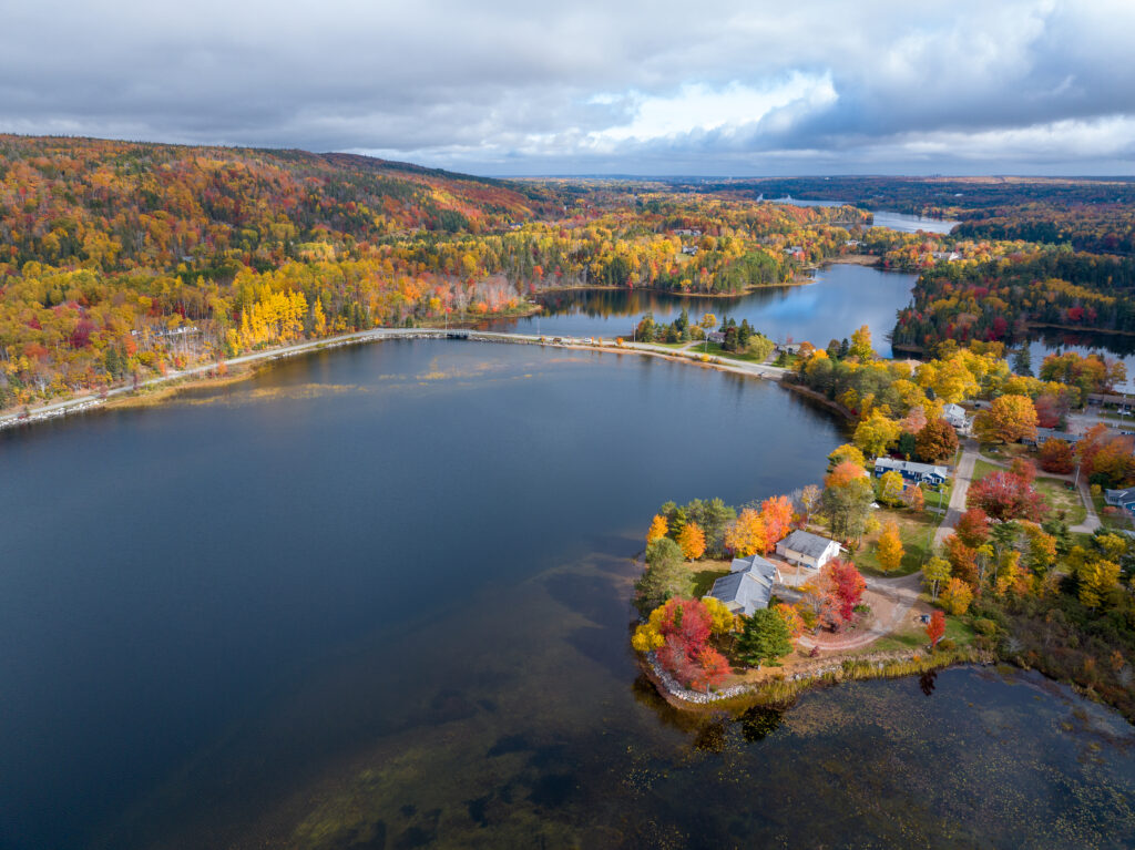 Aerial photo of fall colours at Blackett's Lake near Sydney